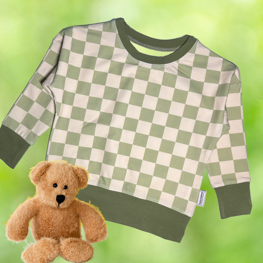 Green Checkerboard Jersey Knit Dolman Lounge Shirt Toddler & Child Sizes