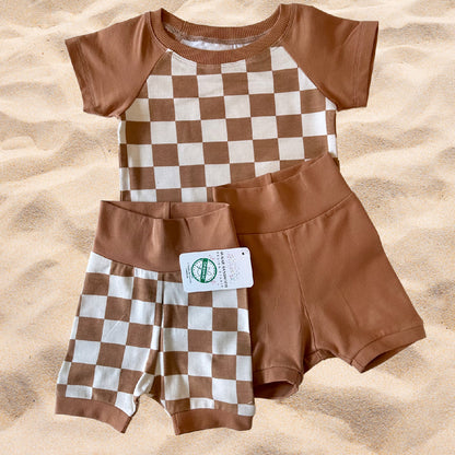 Checkered Summer Set with Shorts and Crew Neck Shirt Organic Cotton