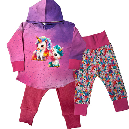 Colourful Unicorn Print Hooded T-shirt