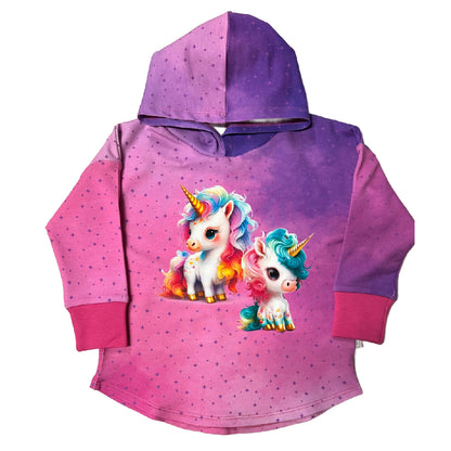 Colourful Unicorn Print Hooded T-shirt