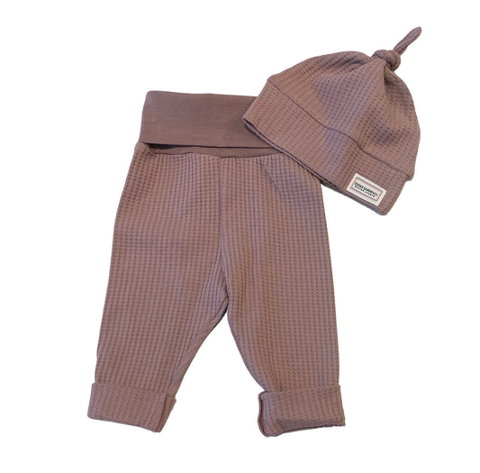 Quartz Waffle Knit Infant Lounge Set Pants & Top Knot Hat