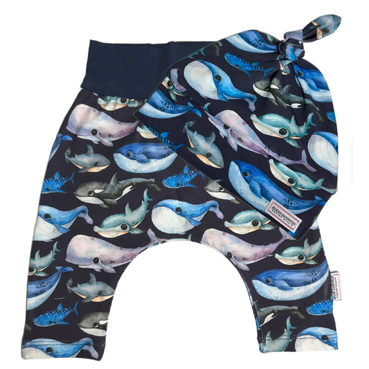 Blue Whale Baby Harem Pants & Hat Set