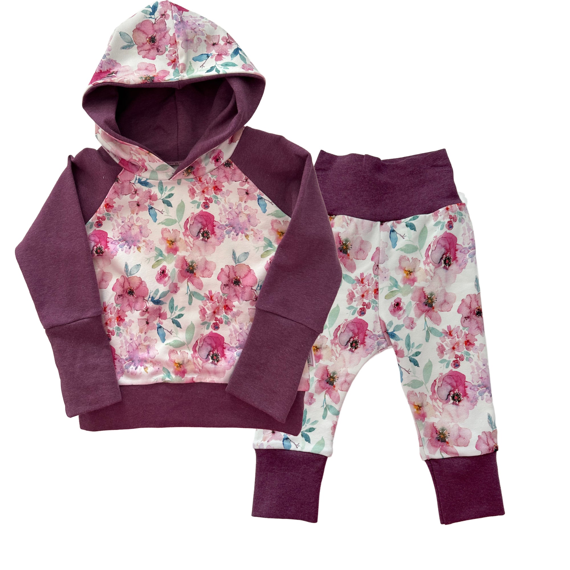 Purple Floral 2 Piece Matching Hoodie Joggers Set Grow Along Babywear Sugar Sandwich Design Studio