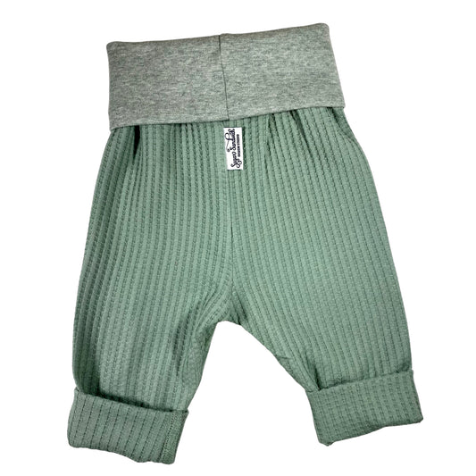 Pantalon de détente en tricot gaufré vert sauge avec chapeau à nœud supérieur