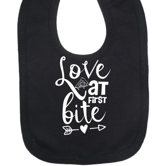 LOVE AT FIRST BITE Adult sized Cover-up BIB with Imprinted Slogan