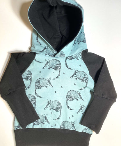 Armadillo Teal Black Gender Neutral Organic Cotton Grow Along Babywear® Hoodie Sweater - Sugar Sandwich Design