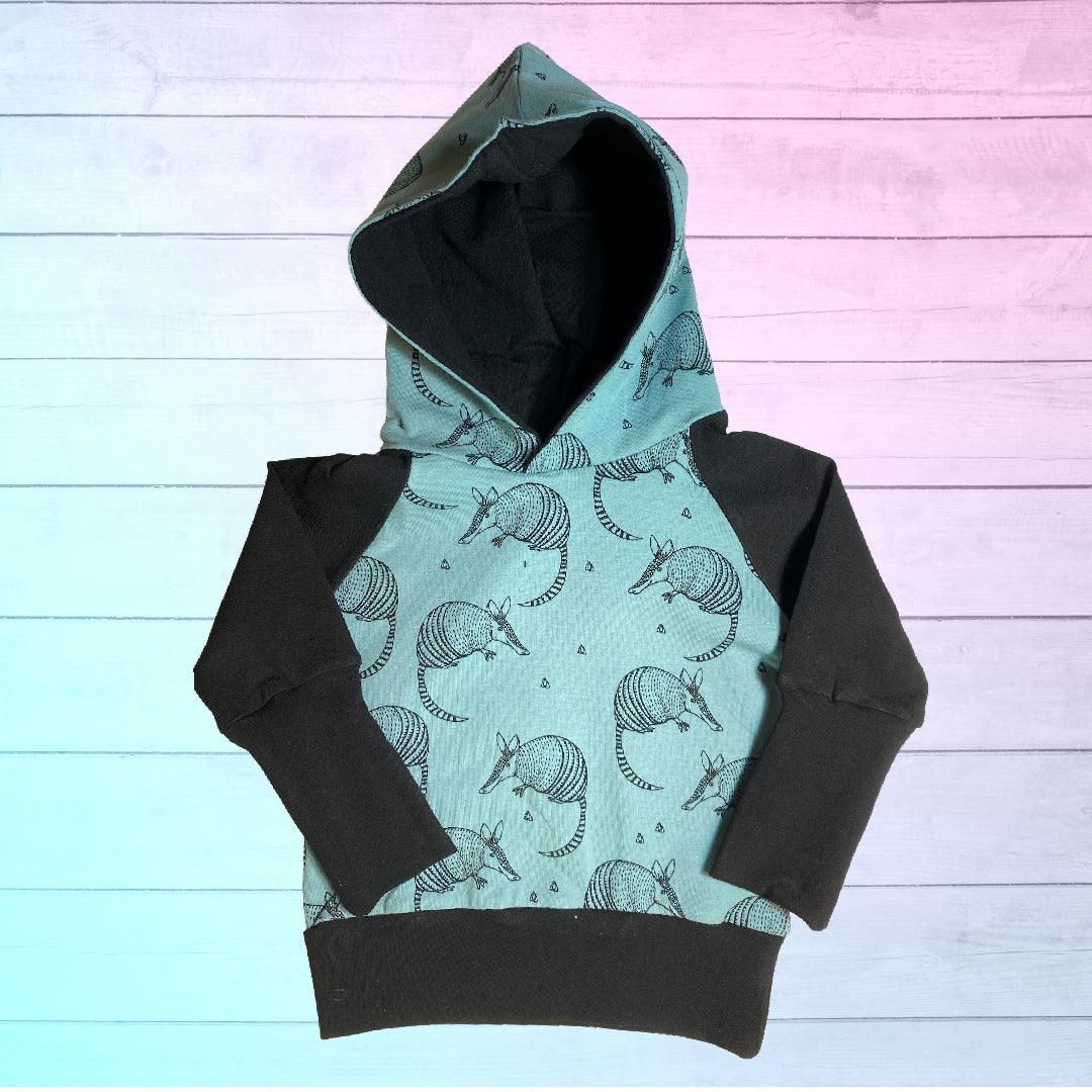 Armadillo Teal Black Gender Neutral Organic Cotton Grow Along Babywear® Hoodie Sweater