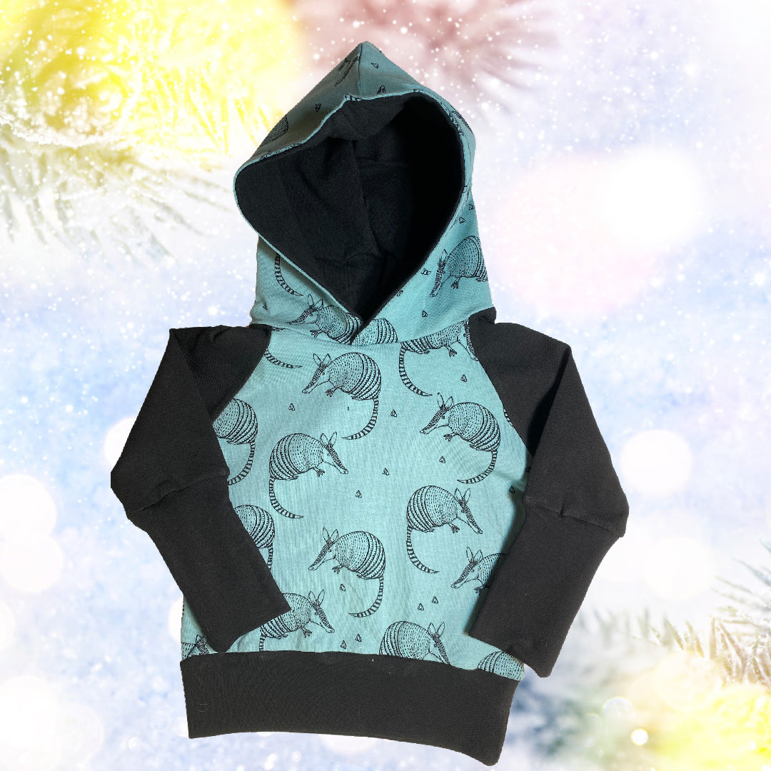 Armadillo Teal Black Gender Neutral Organic Cotton Grow Along Babywear® Hoodie Sweater